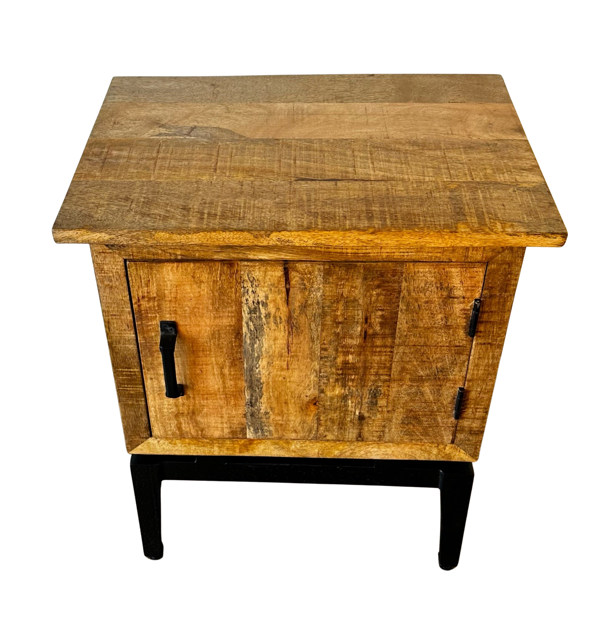 Wood Side Table with Iron Base and 1 Door