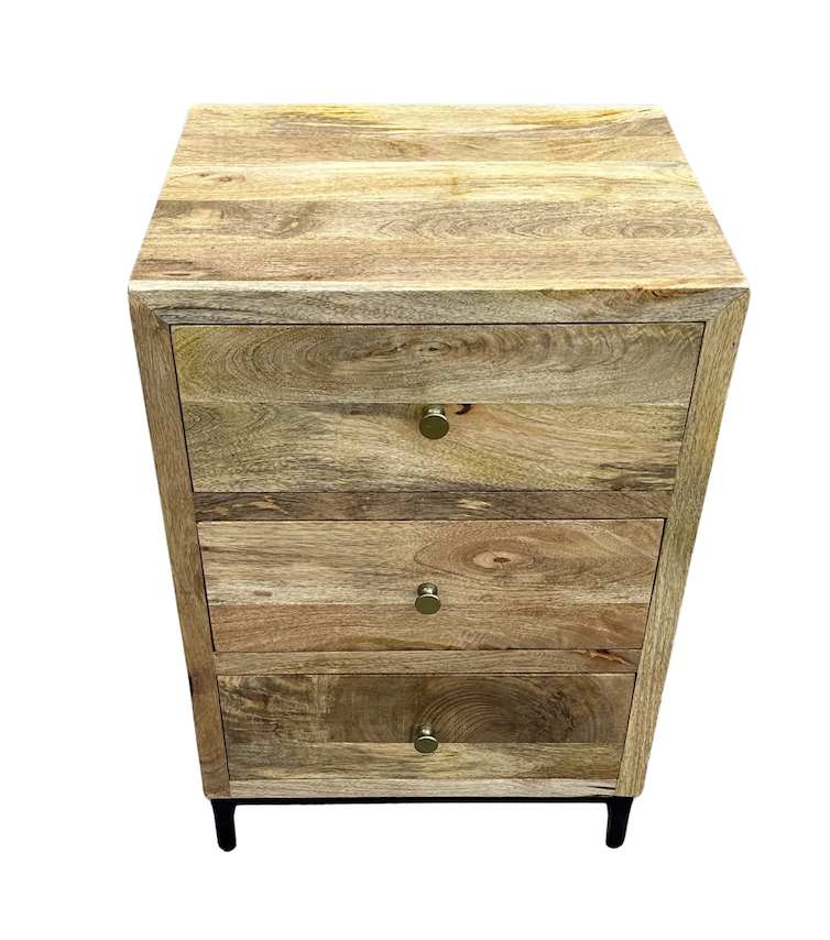 Wood Side Table with 3 Drawers