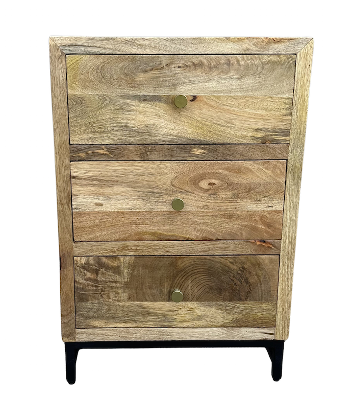 Wood Side Table with 3 Drawers