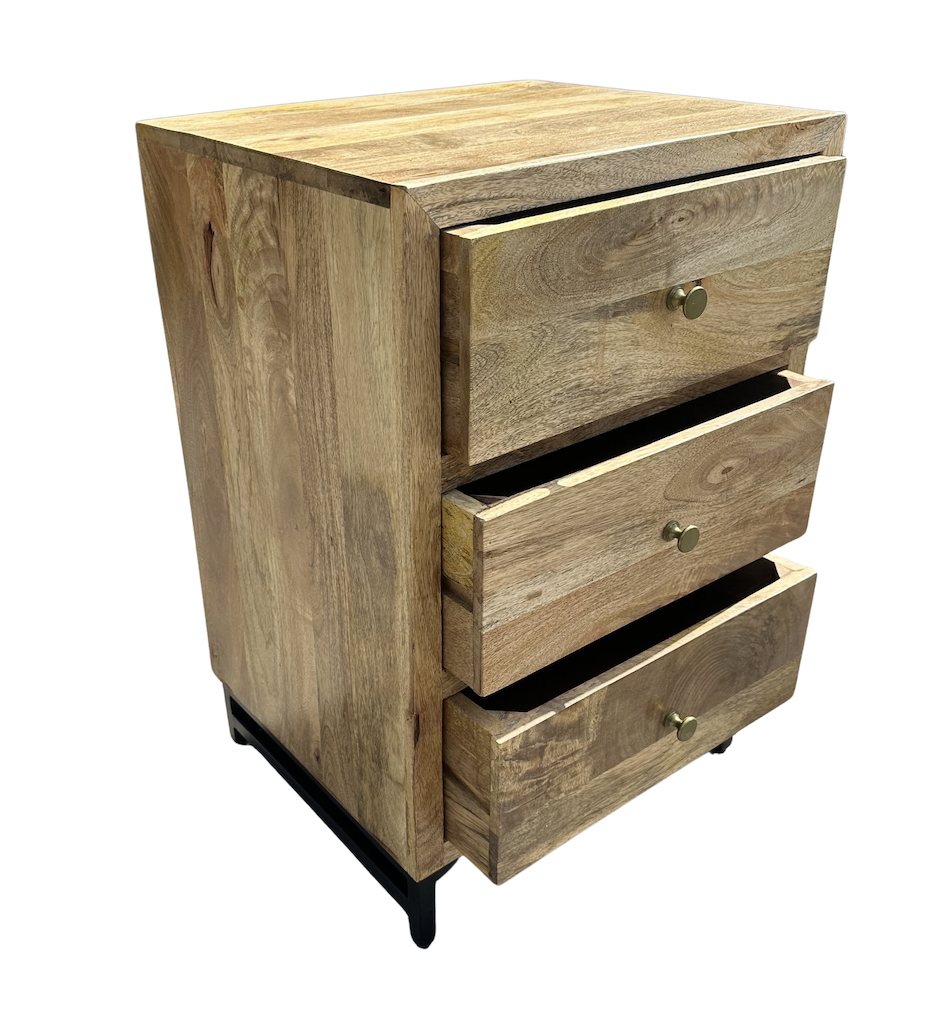 Wood Side Table with 3 Drawers