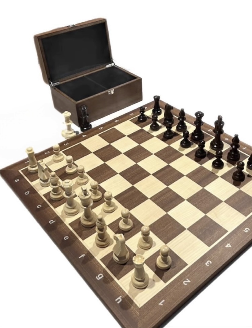 Deluxe Walnut Wooden Chess Board with Tournament Wooden Pieces