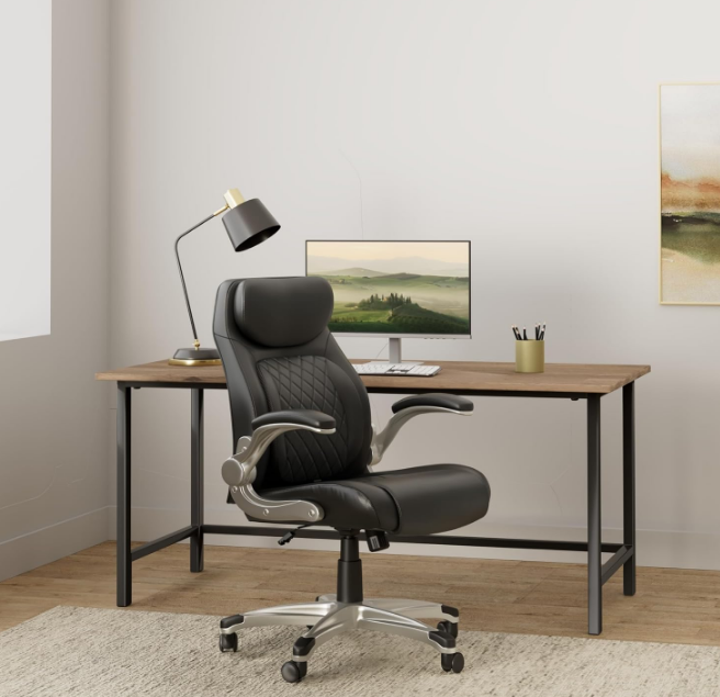 Posture Ergonomic PU Leather Office Chair. Click5 Lumbar Support with FlipAdjust Armrests. Modern Executive Chair and Computer Desk Chair (Black)
