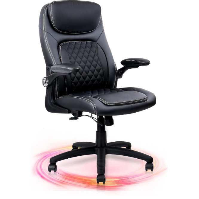 Executive Office Chair PU Leather with Adjustable Flip-up Armrests, High Back Ergonomic Computer Task Chair with Lumbar Support Wheels Swivel Rolling Rocking for Home Desk Chair, Black