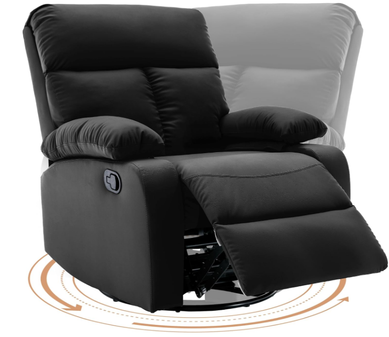 Swivel Rocker Recliner, Small Rocking Recliners for Small Spaces, Rocking Recliner Chair for Living Room, RV, Bedroom, Nursery, Black