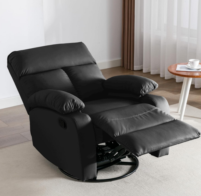 Swivel Rocker Recliner, Small Rocking Recliners for Small Spaces, Rocking Recliner Chair for Living Room, RV, Bedroom, Nursery, Black