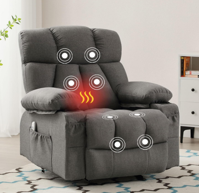 Massage Rocker Recliner Chair with Heat and Vibration Ergonomic Rocking Lounge Chair for Living Room Comfy Overstuffed Recliner with 4 Side Pockets,2 Cup Holders, USB Charge Port, Grey