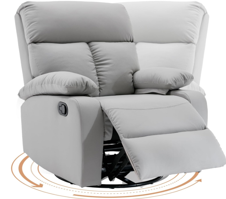Swivel Rocker Recliner, Rocking Recliner Chair, Small Rocker Recliners for Small Spaces, Living Room, Bedroom, Nursery, RV, Light Grey