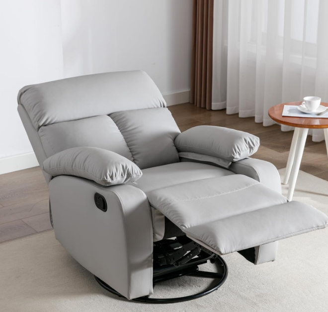 Swivel Rocker Recliner, Rocking Recliner Chair, Small Rocker Recliners for Small Spaces, Living Room, Bedroom, Nursery, RV, Light Grey