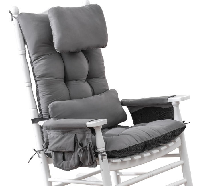 Rocking Chair Cushion Indoor with Storage Glider Rocker Replacement Cushions with 2-in-1 Headrest and Lumbar Pillow for Nursery and Napping