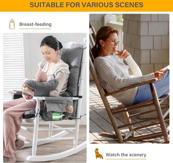 Rocking Chair Cushion Indoor with Storage Glider Rocker Replacement Cushions with 2-in-1 Headrest and Lumbar Pillow for Nursery and Napping