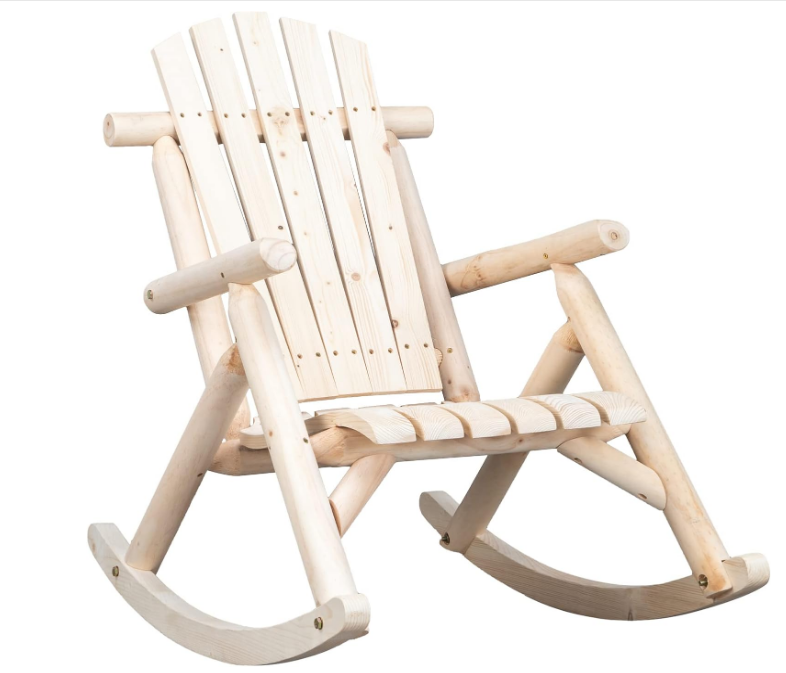 Wooden Rocking Chair, Fir Log Adirondack Rocker, Outdoor Wood Accent Furniture Lounge Chairs for Garden Patio Backyard Porch (Natural Finish)