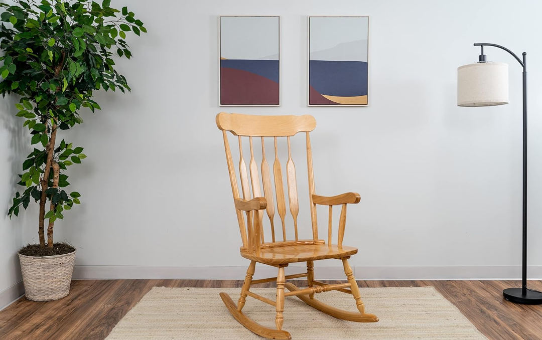 Rocking Chairs - Classic Wooden Rocker - Comfort Fitted Design Perfect for Living Rooms, Bedrooms, Nurserys, and More - Classic Vintage Style Chairs (Natural Wood)