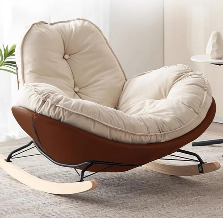 Modern Upholstered Rocking Chair - Tufted Seat and Metal Legs Stylish Lounge Chair for Living Room, Bedroom - Coffee