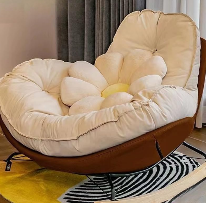 Modern Upholstered Rocking Chair - Tufted Seat and Metal Legs Stylish Lounge Chair for Living Room, Bedroom - Coffee