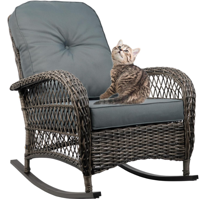 Outdoor Wicker Rocking Chair, All Weather Resin Rattan Wicker Rocking Chairs, for Garden Backyard Lown Porch,1pc,Grey