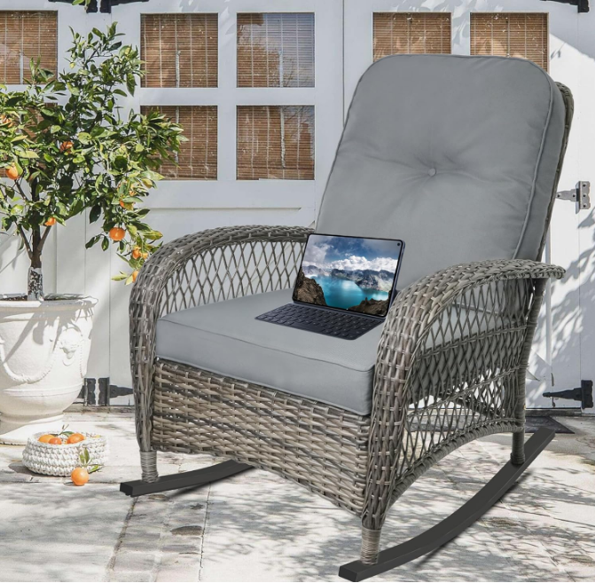 Outdoor Wicker Rocking Chair, All Weather Resin Rattan Wicker Rocking Chairs, for Garden Backyard Lown Porch,1pc,Grey