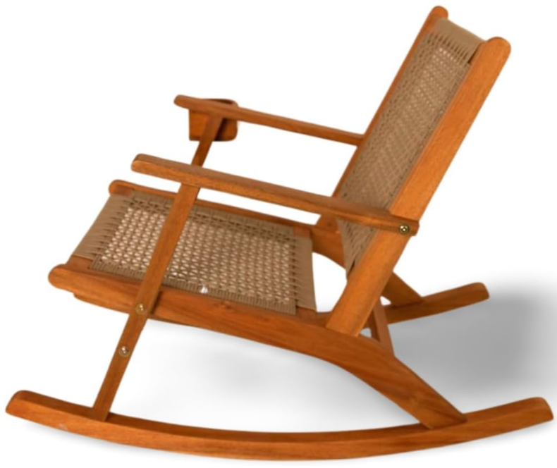 Vega Outdoor Rocking Chair with Beverage Holder - Natural Finish Wooden Chair, Patio, Poolside, Backyard, Garden - Indoor & Outdoor Use - Robust Wood Construction