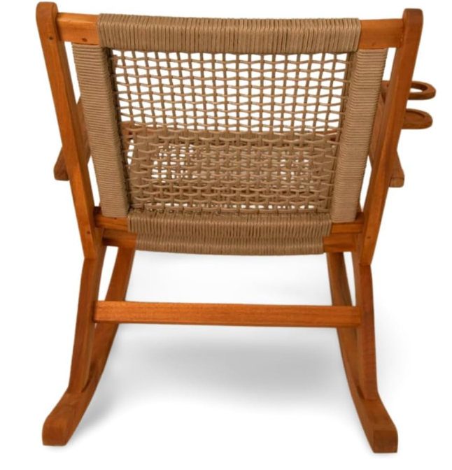 Vega Outdoor Rocking Chair with Beverage Holder - Natural Finish Wooden Chair, Patio, Poolside, Backyard, Garden - Indoor & Outdoor Use - Robust Wood Construction