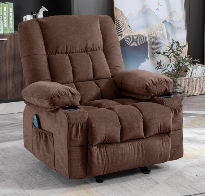 Massage Rocker Recliner Chair with Vibration Massage and Heat Ergonomic Lounge Chair for Living Room with Rocking Function and Side Pocket, 2 Cup Holders, USB Charge Port