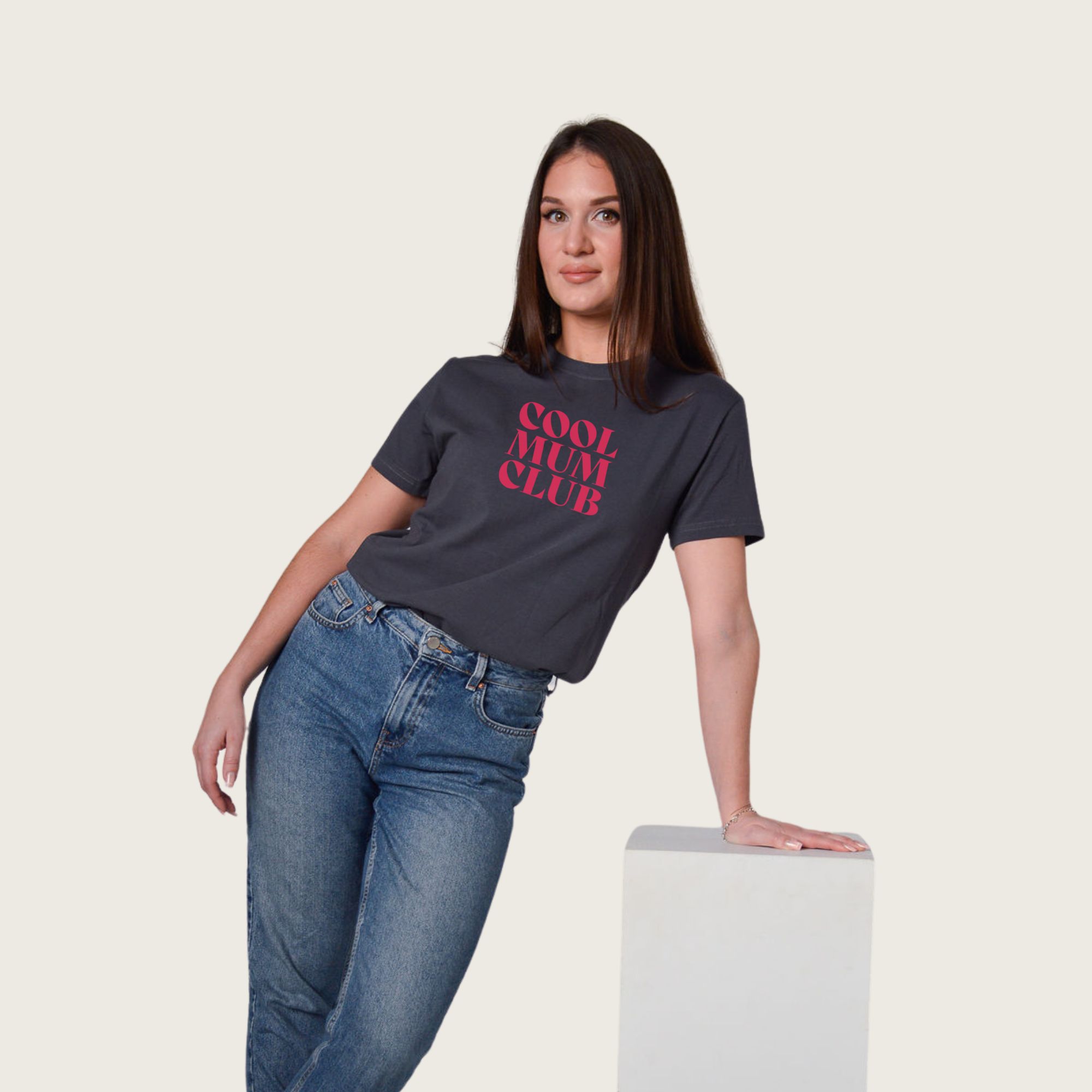 Marškinėliai trumpomis rankovėmis pilki "Cool mum club" 