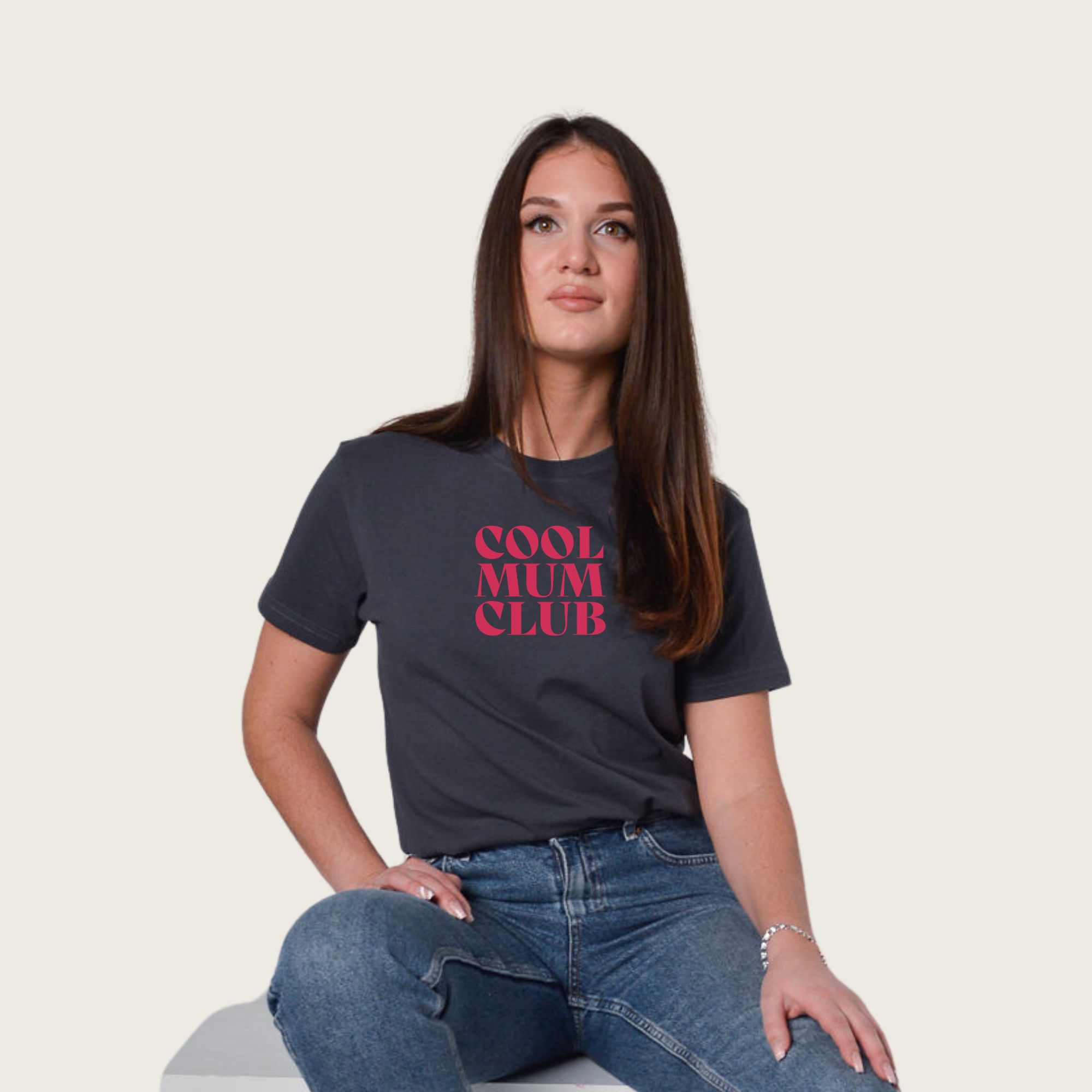 Marškinėliai trumpomis rankovėmis pilki "Cool mum club"