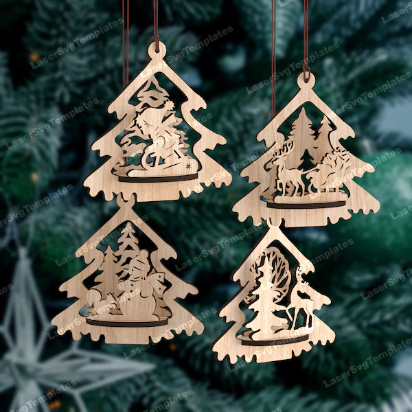 Wooden Christmas Tree Ornaments