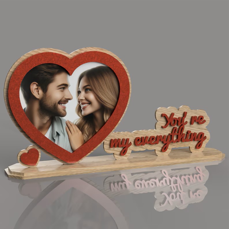 Heart-shaped Photo Frame with '1 of 12 inscription options"' 