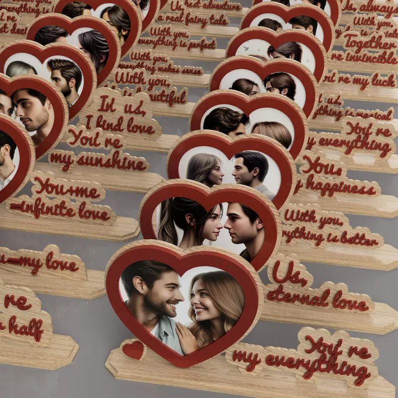 Heart-shaped Photo Frame with '1 of 12 inscription options"' 