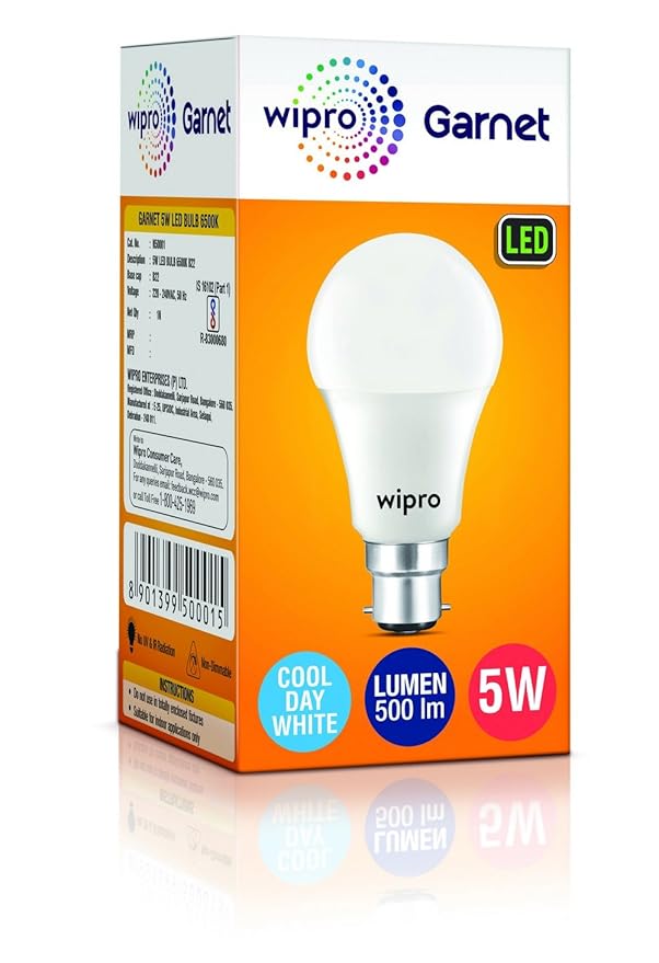 Wipro Garnet Led Bulb 5Wt B22  Cool Day White