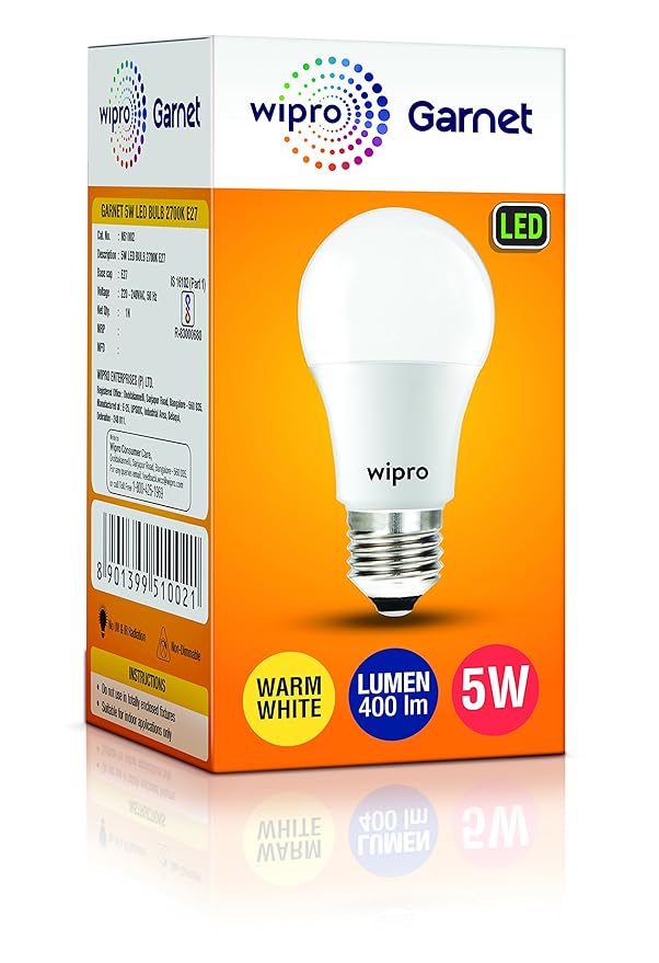 Wipro Garnet Led Bulb 5Wt E27 Warm White/Yellow