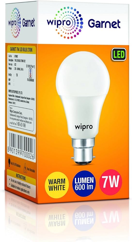 Wipro Garnet Led Bulb 7Wt B-22 Warm White/ Yellow