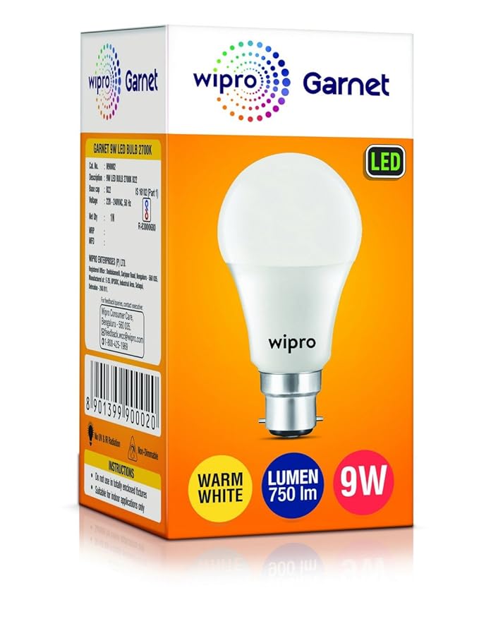 Wipro Garnet Led Bulb 9Wt- B22 Warm White/Yellow