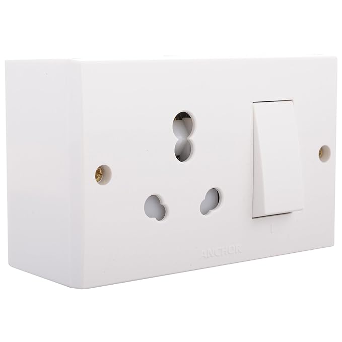 Anchor by Panasonic Polycarbonate 20 Amp Penta Combined 2-Hole Box with Switch (White)(39999)