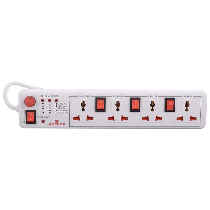 Anchor Spike Guard- 4 Universal Socket Shutter with Individual Switch