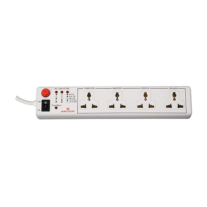 4 way 6A International Socket with Single Switch 4 Way Extension Board with 4 Mtr Extension Cord 22048
