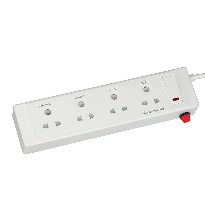Anchor by Panasonic 20518 Plastic 4 Way Shutter Socket Surge Protector with Single Switch (White)
