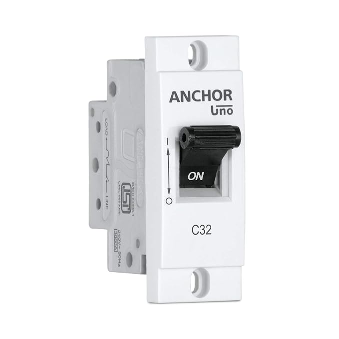 Anchor by Panasonic UNO Mini Modular 6 Amp Single Pole C Curve MCB | Single Pole 6A MCB | Mini Modular SP MCB (98236)