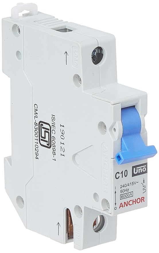 Anchor by Panasonic UNO 10 Amp C Curve Sinlge Pole MCB | 6kA MCB | Single Pole MCB | MCB 10 Amp (99002)