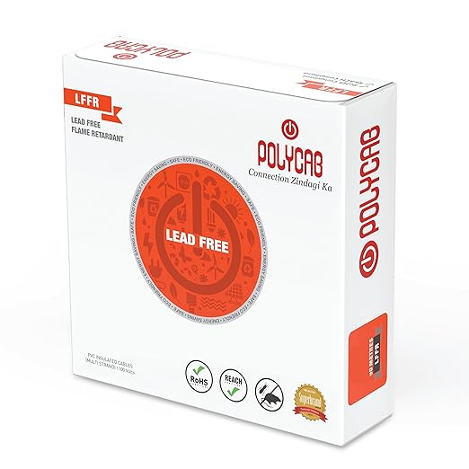 Polycab FR-LF PVC Insulated Copper Wire Single Core (Red, 1.5 SQ-MM, 90 Meters)