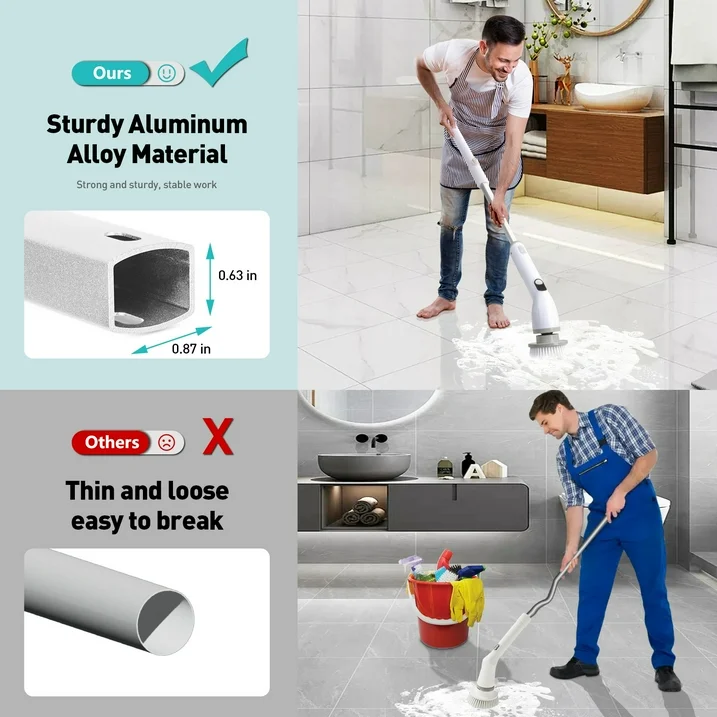 Electric Spin Scrubber, Electric Spin Cordless Tub and Tile Scrubber with Adjustable Extension Arm, 2 Speed 8 Replaceable Cleaning Heads, Power Spin Scrubbers for Cleaning Bathroom, Floor, Car