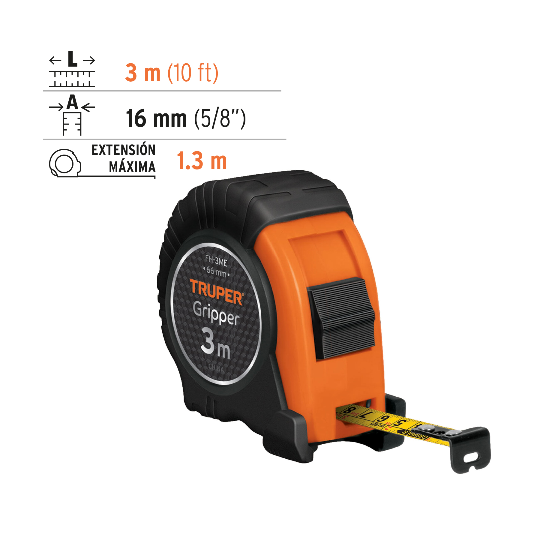 Flexómetro contra impactos 3 m
