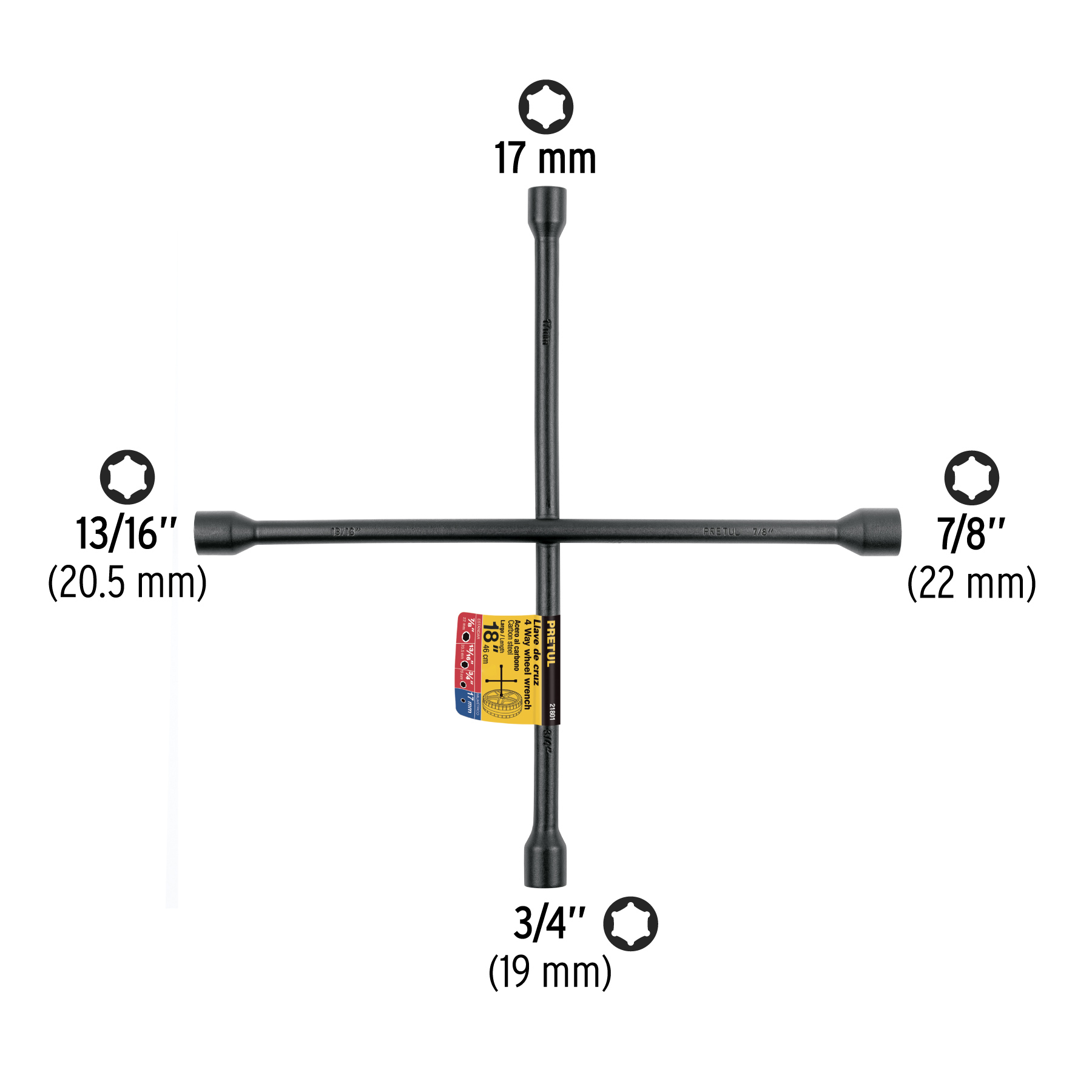 Llave de cruz 18", acabado negro mate, PRETUL
