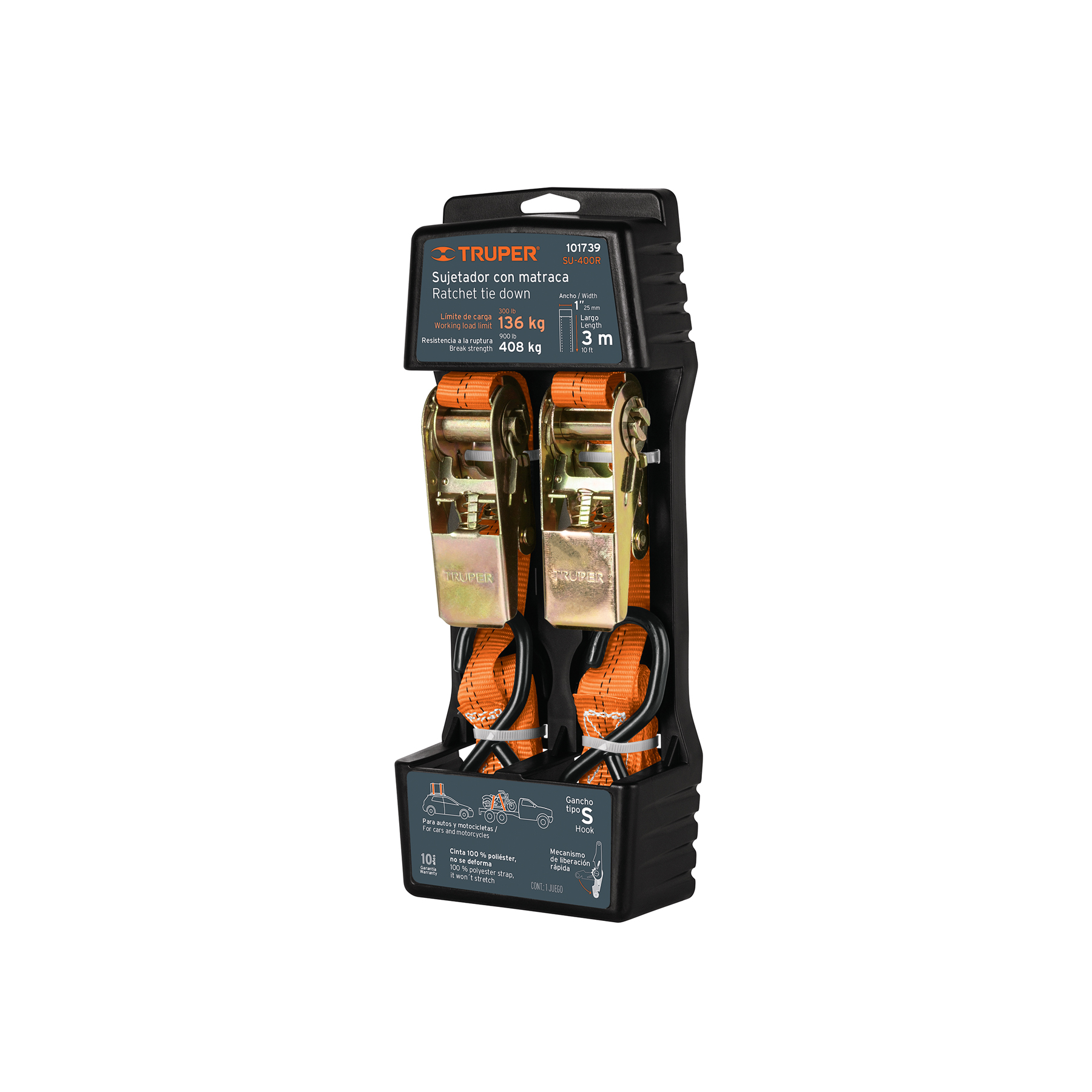 Juego de 2 sujetadores con matraca, carga máxima 408 kg