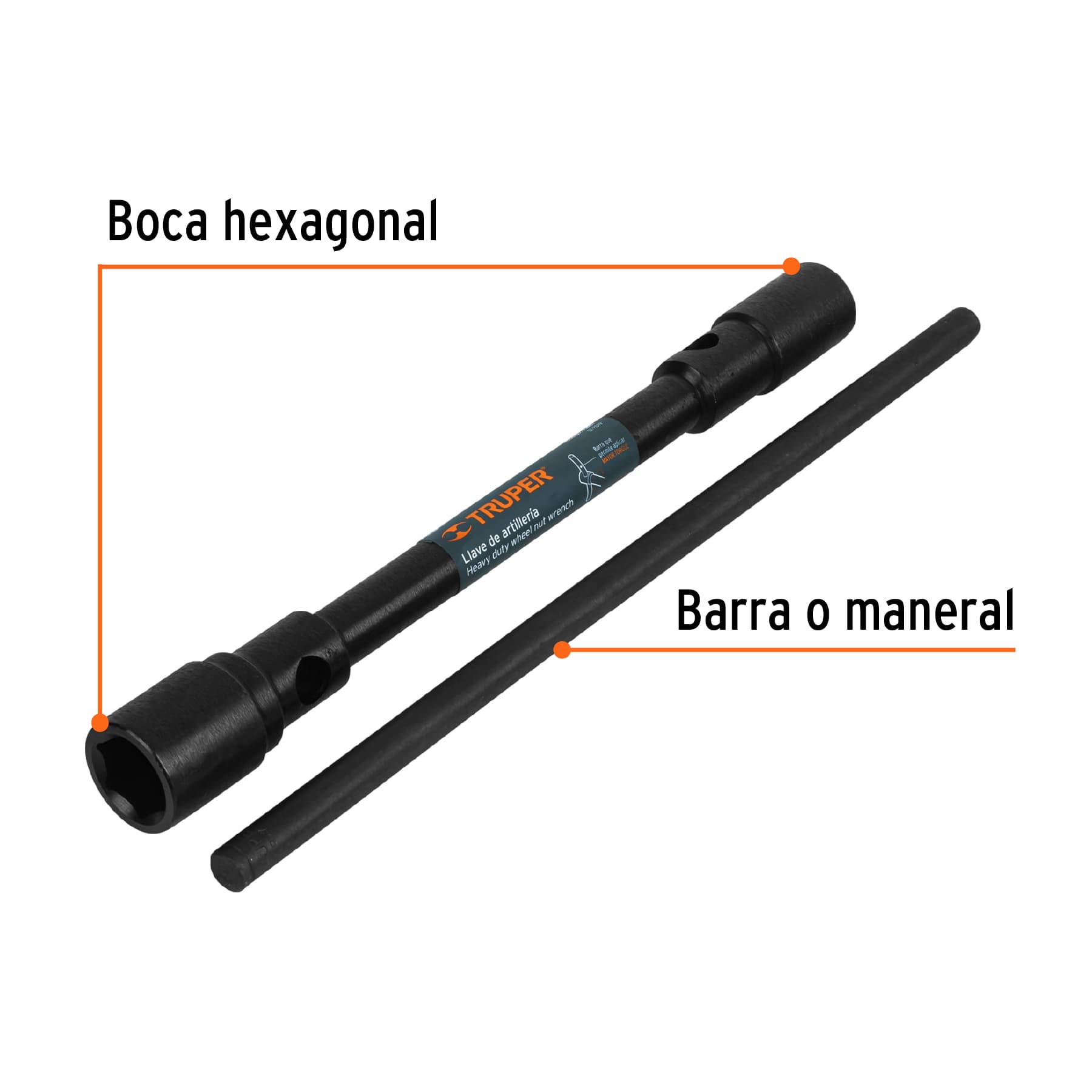 Llave de artillería 1-1/16 x 1-1/4" boca hexagonal, TRUPER