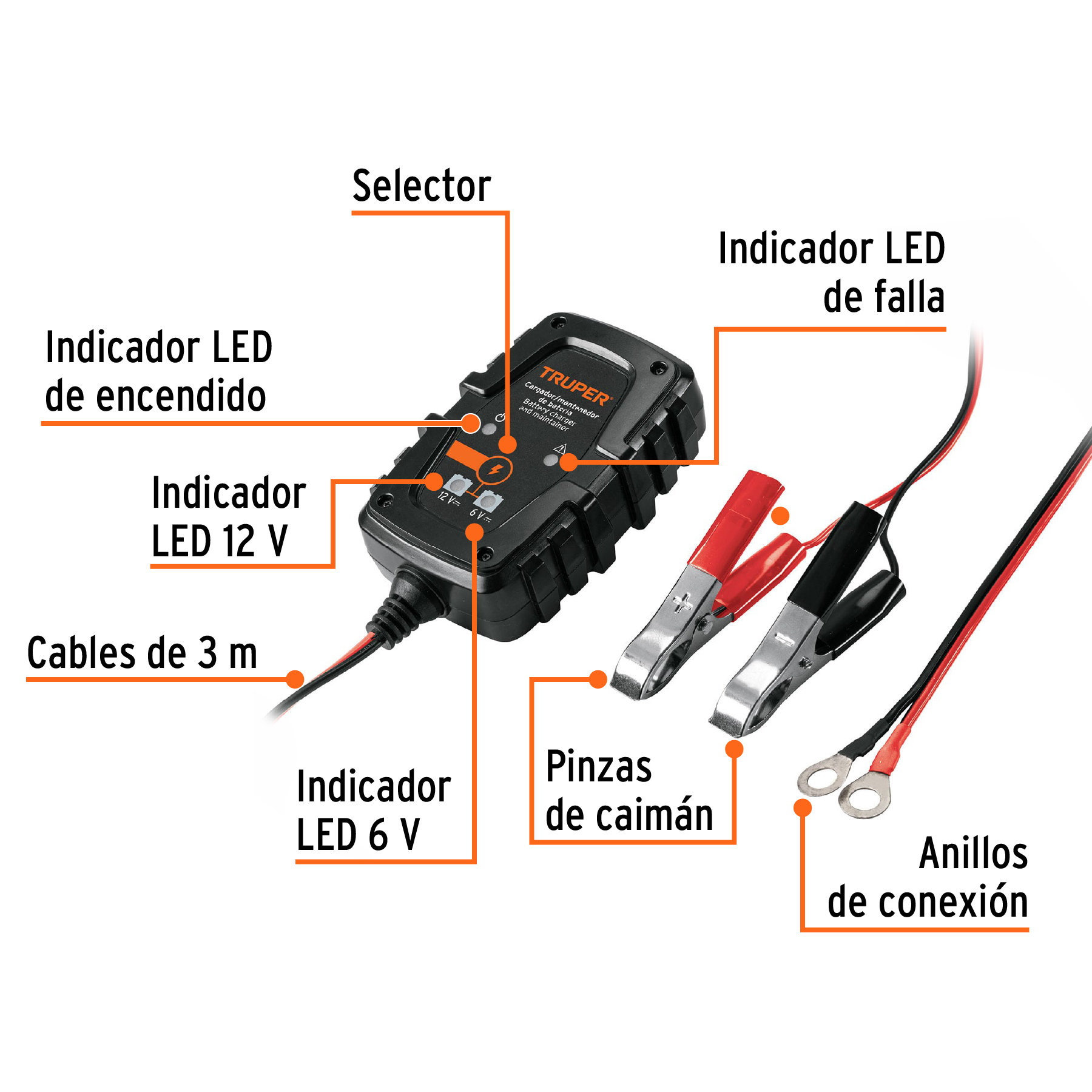 Cargador / mantenedor de 1 A para baterías de 6/12V, TRUPER