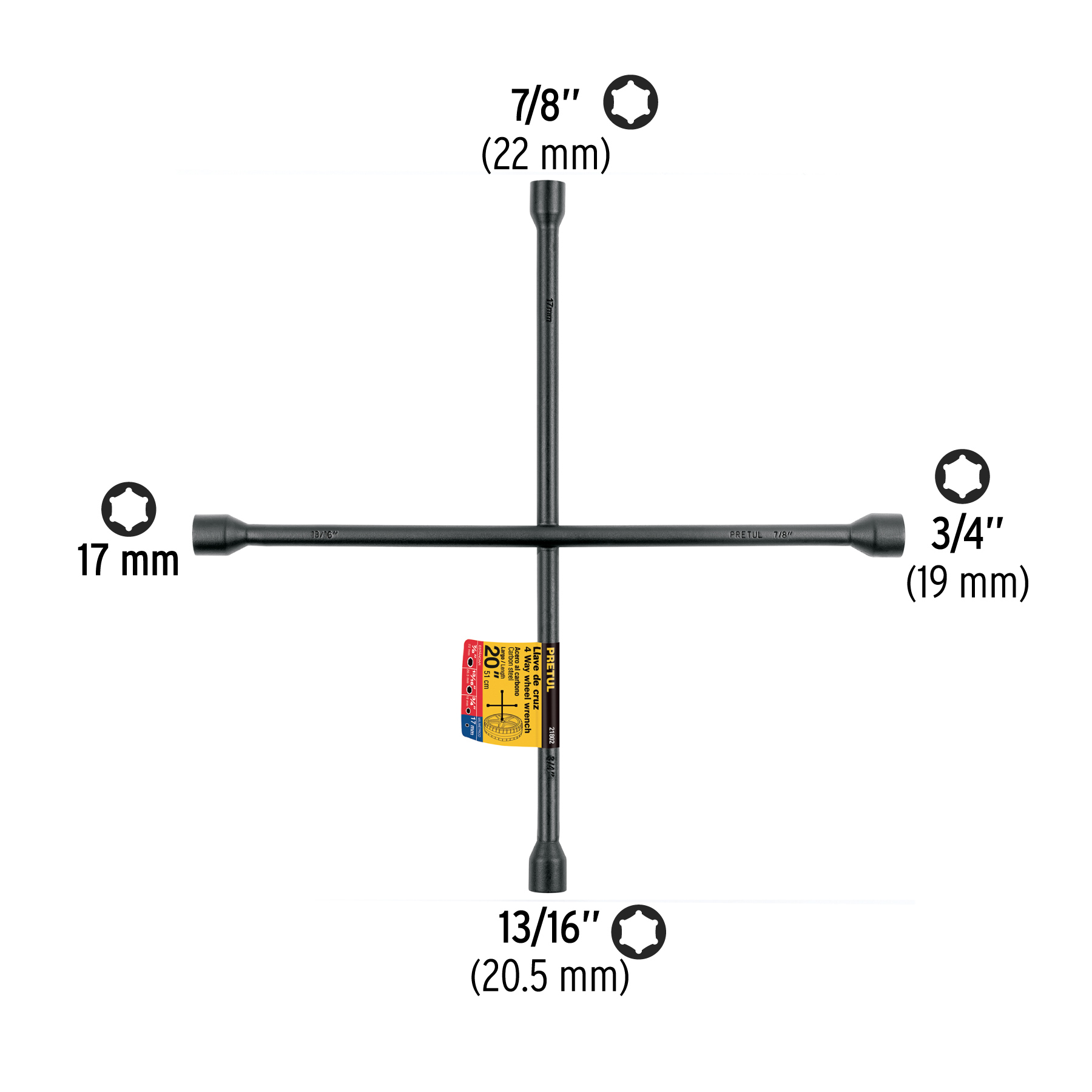 Llave de cruz 20", acabado negro mate, PRETUL