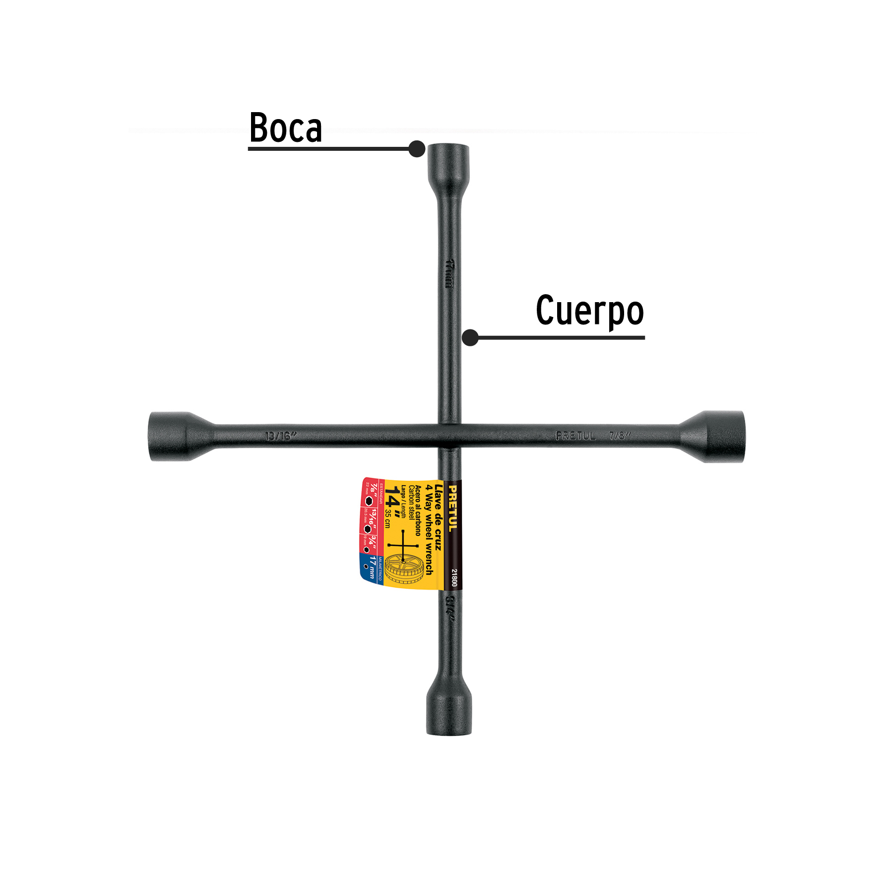 Llave de cruz 14", acabado negro mate, PRETUL