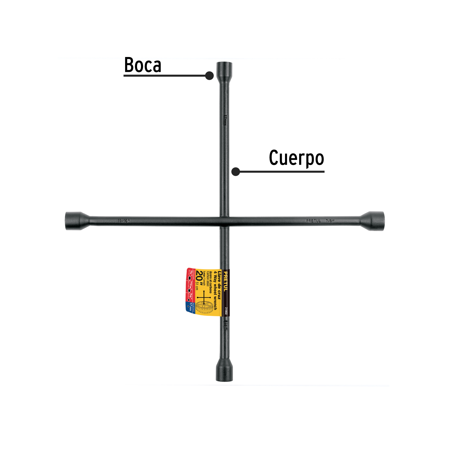 Llave de cruz 20", acabado negro mate, PRETUL