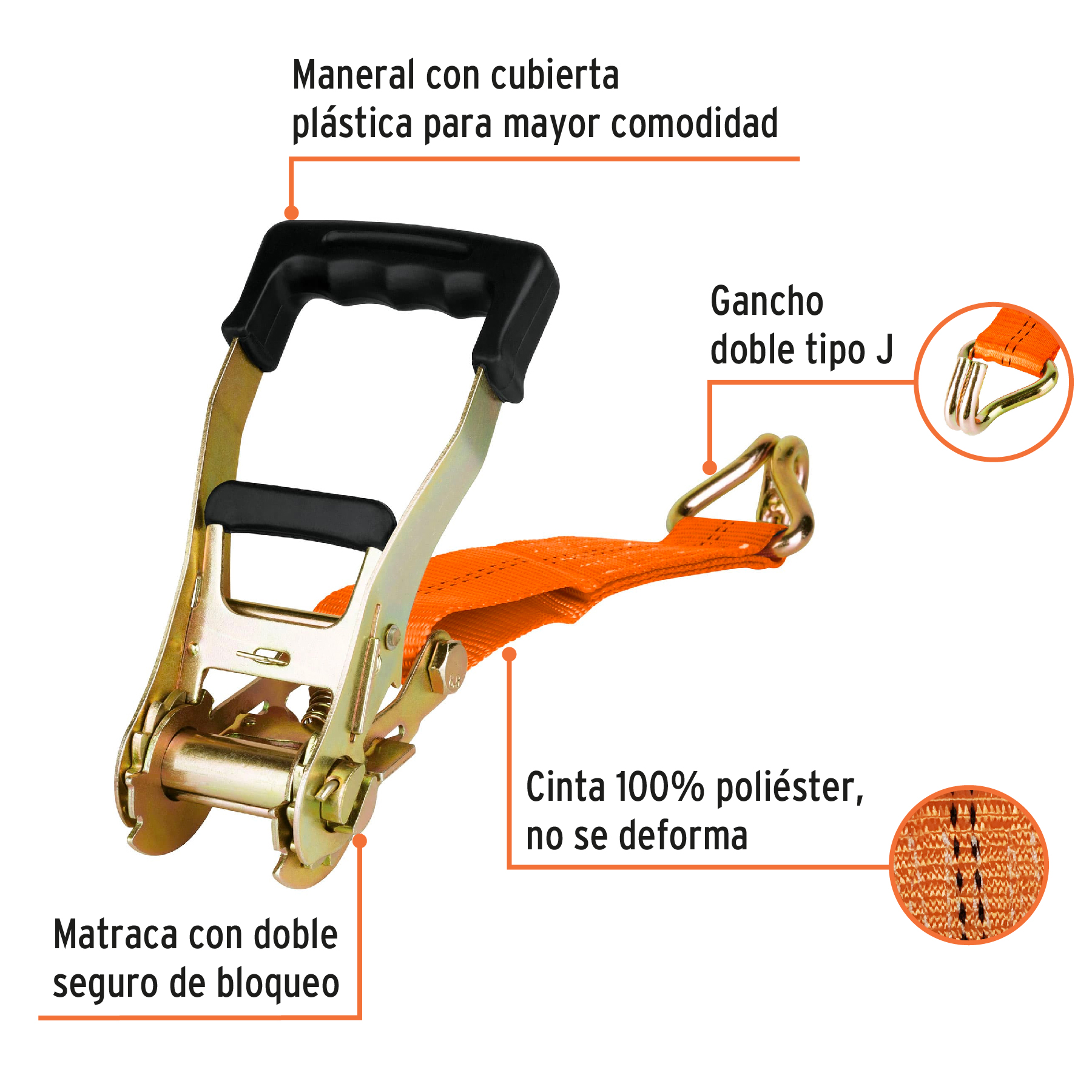 Sujetador con matraca carga máxima 3000 kg, Truper