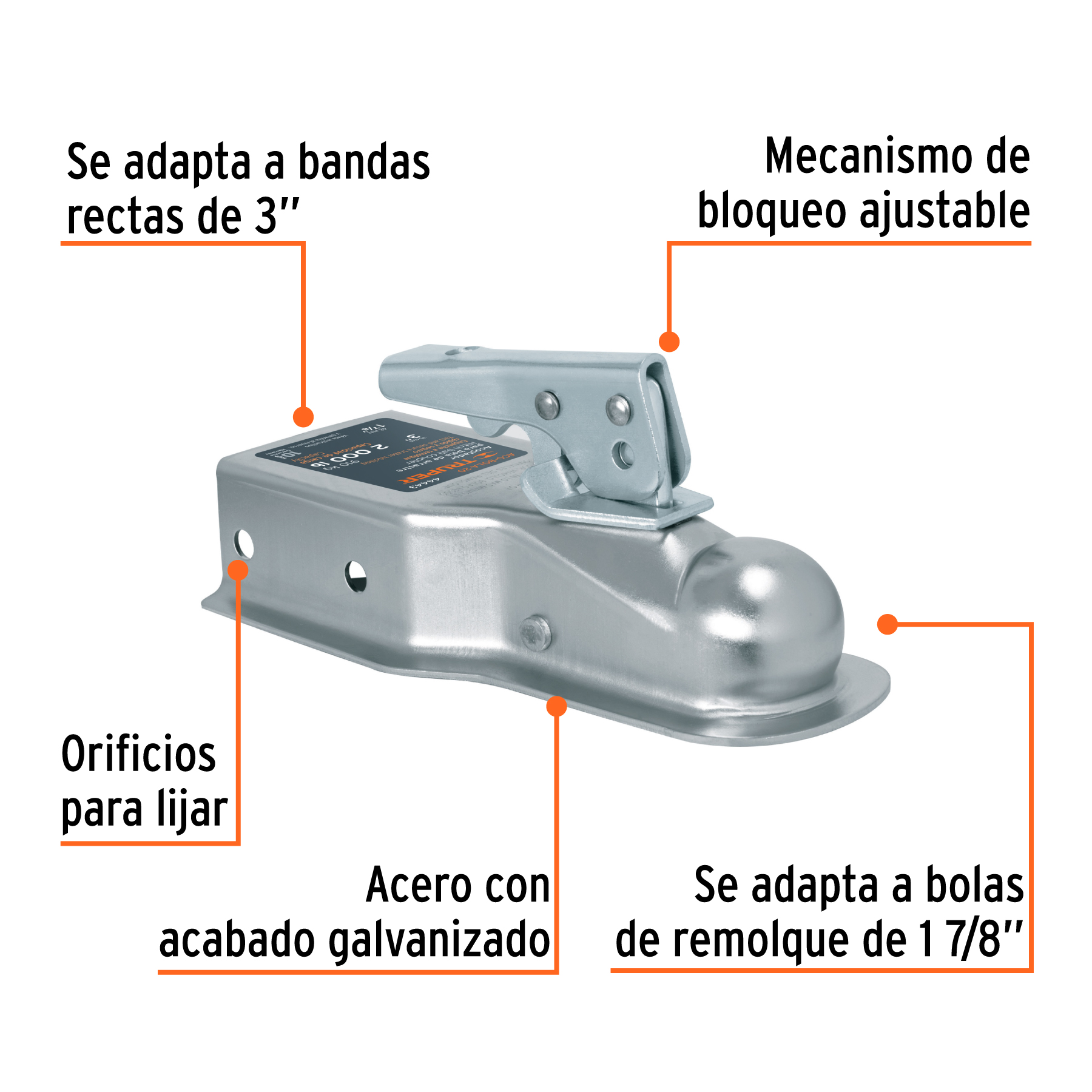 Acoplador para remolque, para bola de 1-7/8", Truper